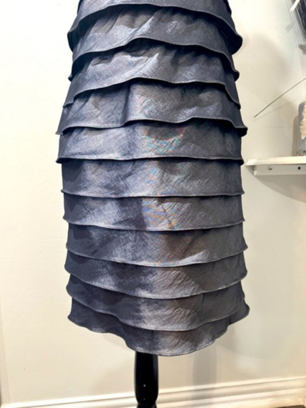 Jessica Howard Evenings Silver Tiered Cocktail Dress Rhinestone Size 6 - Picture 8 of 10
